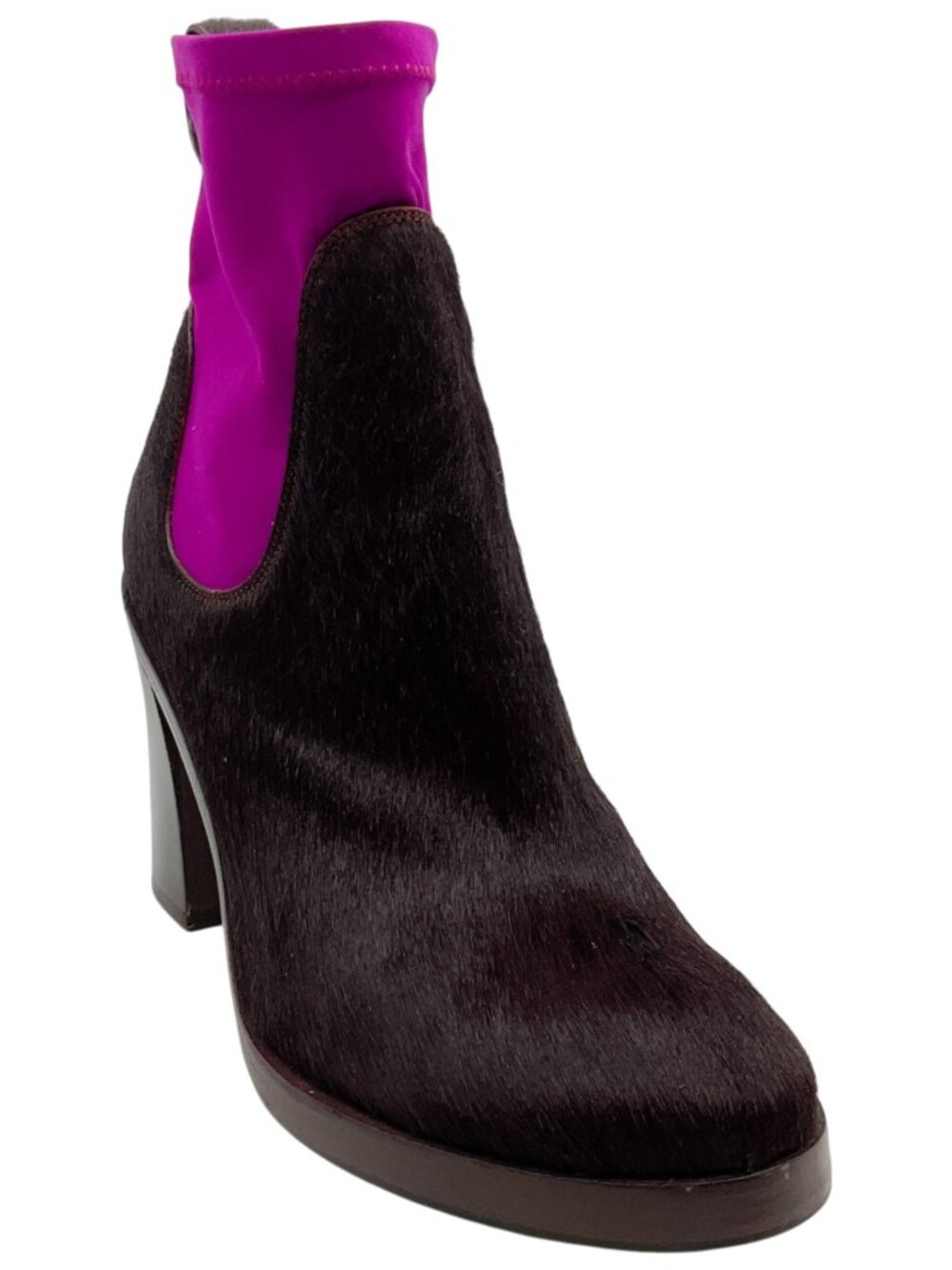 Acne Studios Brown Calf Hair / Fuchsia Sock Booties